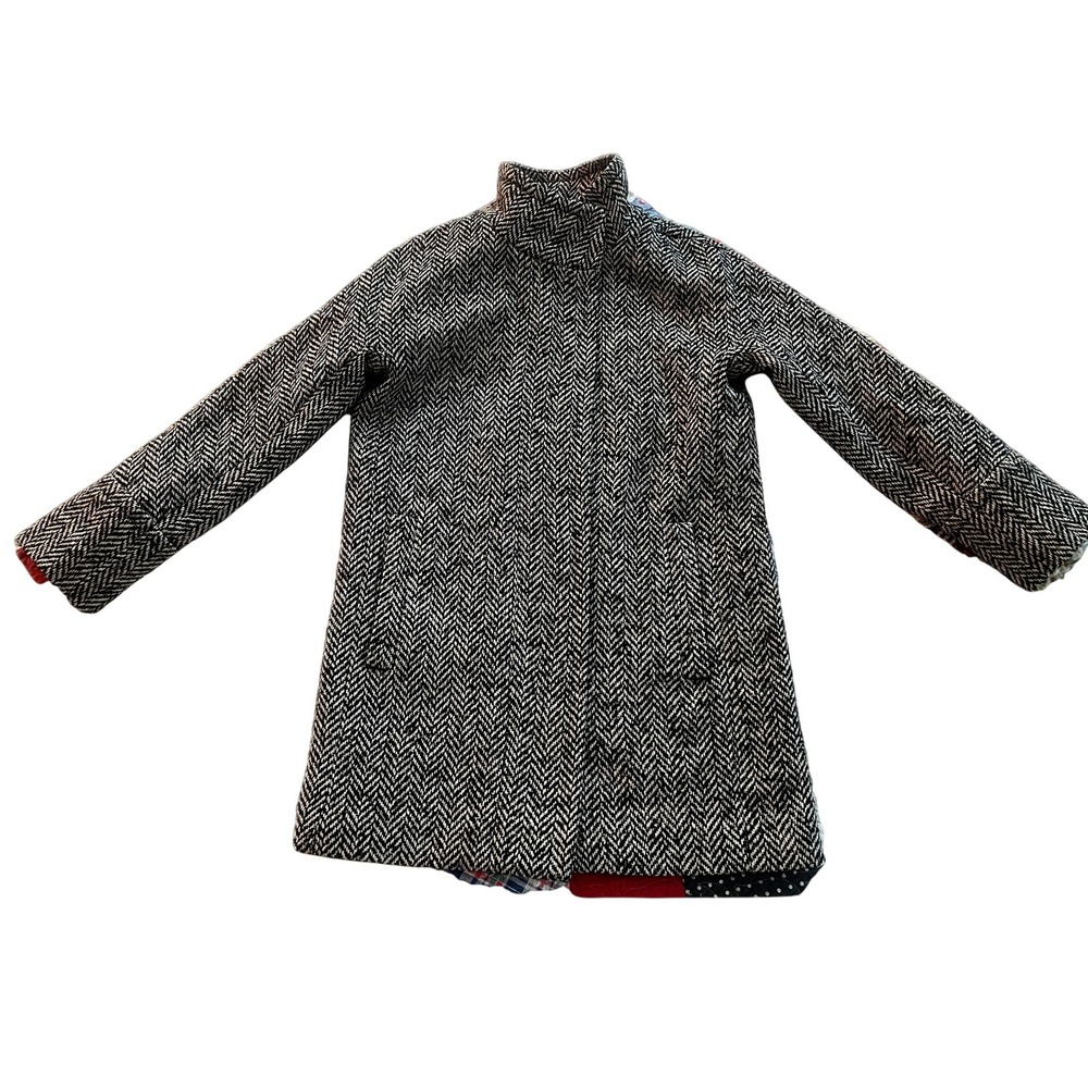 J.Crew Womens 2P Black White Herringbone Wool Funnel Neck Coat Pockets Timeless